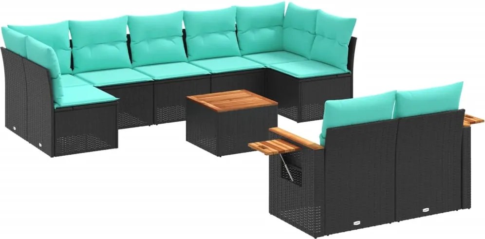 vidaXL Set canapele de grădină cu perne, 10 piese, negru, poliratan
