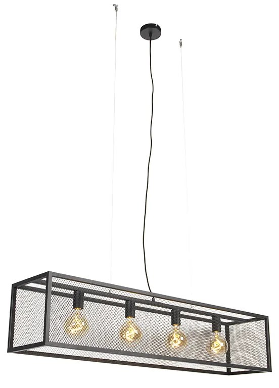 Lampă suspendată industrială neagră 118 cm cu plasă 4 lumini - Cage