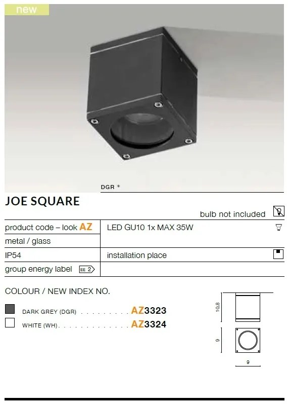 Aplica moderna exterior cu iluminat ambiental IP54 JOE SQUARE gri inchis ZZ AZ3323