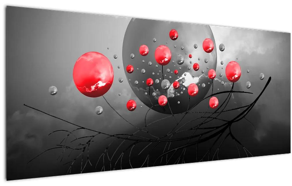 Tablou cu bile abstracte roșii (120x50 cm), în 40 de alte dimensiuni noi