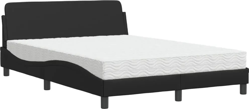 vidaXL Pat cu saltea, Dover, negru, 140x190 cm, piele ecologică