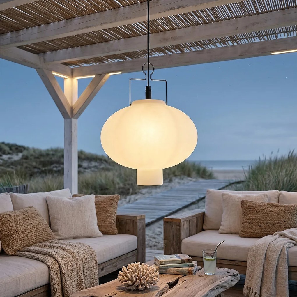 Lampă suspendată pentru exterior albă 35 cm cu priză IP44 - Pion