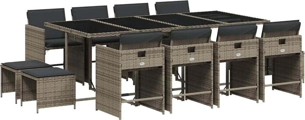 vidaXL Set mobilier de grădină cu perne, 13 piese, gri, poliratan