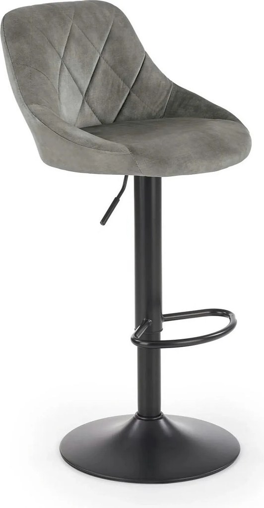 Scaun de bar rotativ H101, stofa catifelata gri - Bluvel 14, 47x45x106
