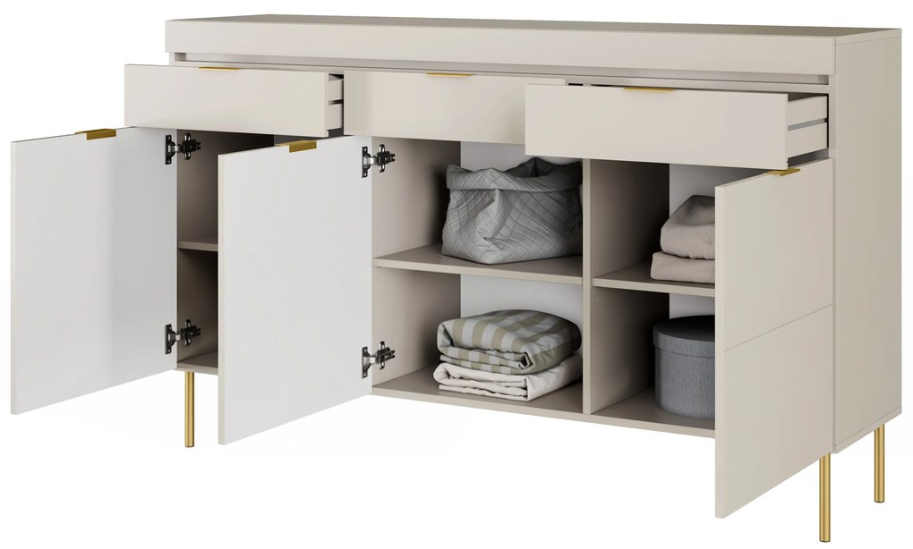 Comodă cu trei uși și trei sertare Sentia 157 - cașmir / auriu