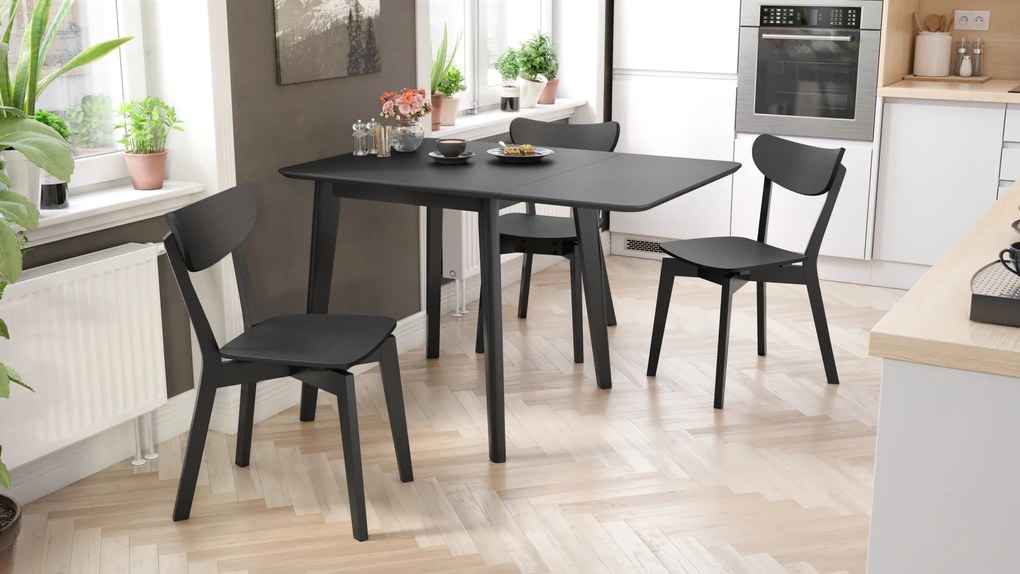 MAZZONI EXPORT ROXY Negru - MASĂ RABATABILĂ DE LEMN PENTRU BUCĂTĂRIE/SUFRAGERIE RETRO EXTENSIBILĂ