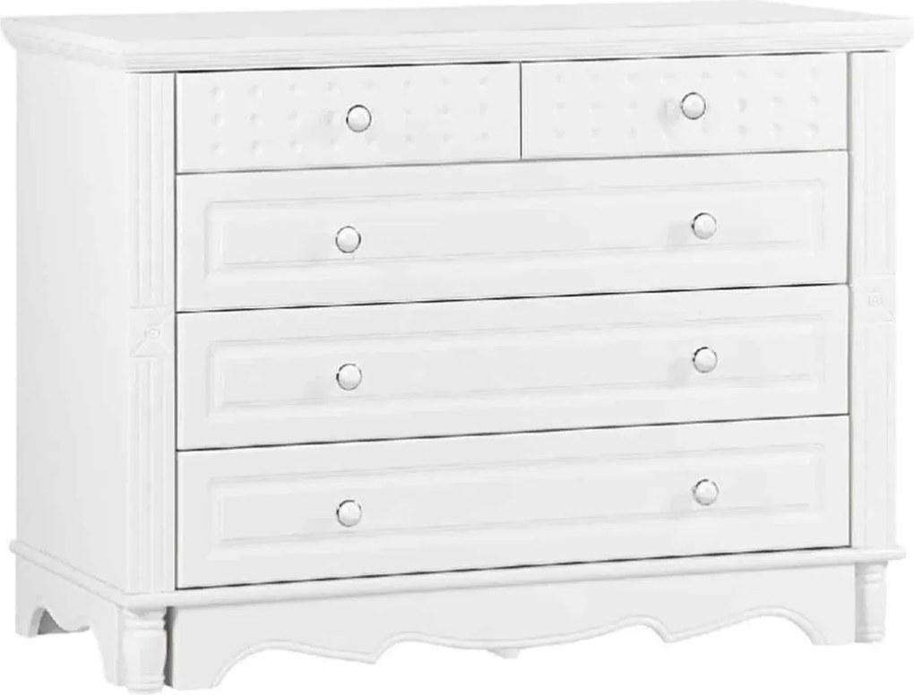 Comodă lemn masiv alb Elizabeth 5 Sertare, 100 × 46 × 75 cm