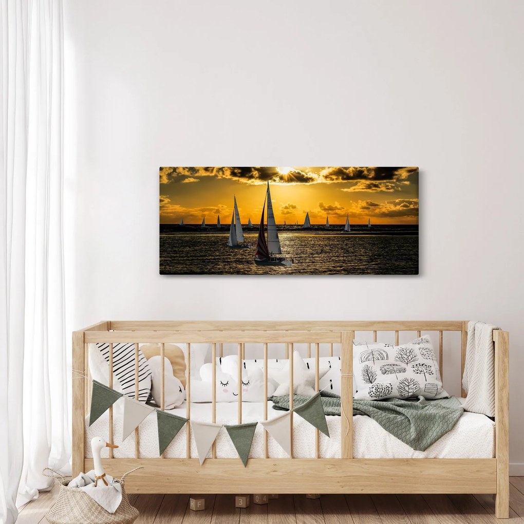 Tablou cu iaht în apus de soare (120x50 cm)