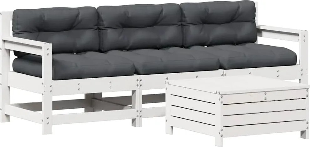 vidaXL Set mobilier de grădină cu perne, 4 piese alb lemn masiv de pin