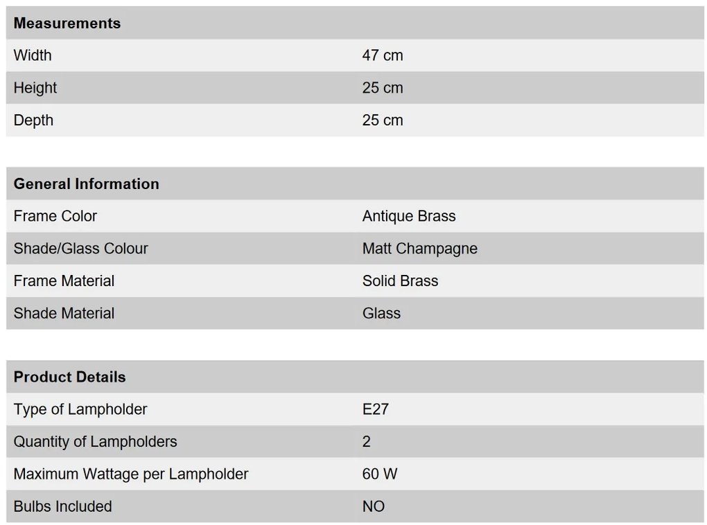 Aplica de perete clasica cu 2 brate Landhaus alama satinata/ sticla champagne