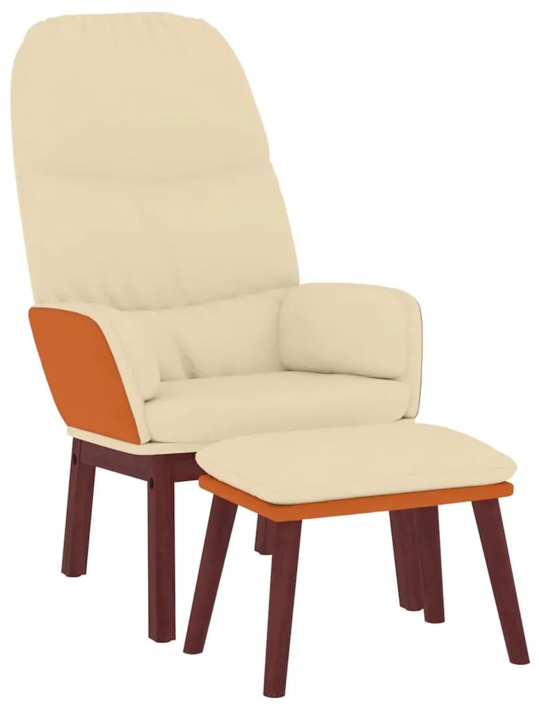 3097424 vidaXL Scaun de relaxare cu taburet, crem, textil