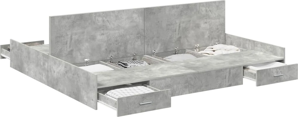 vidaXL Cadru de pat cu depozitare cu sertar Gri din beton 180 x 200 cm