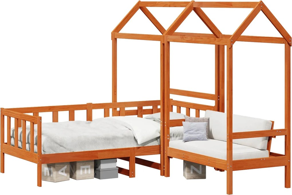 vidaXL Set de Pat pentru Zi Maro Ceară 90 x 200 cm Lemn masiv de pin