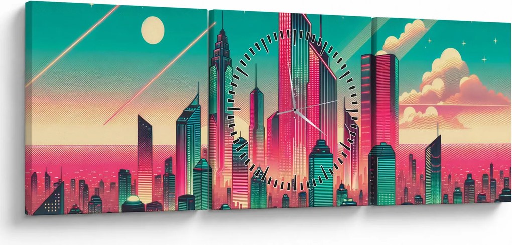 Tablou – Metropolă în stil pop-art (cu ceas) (90x30 cm)