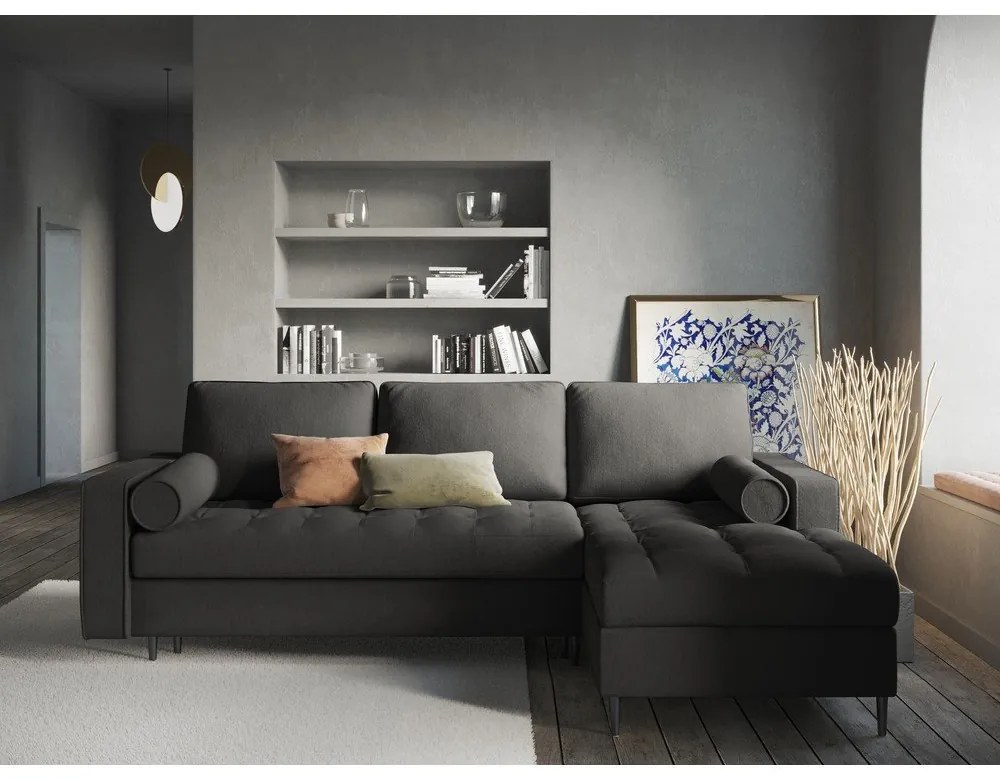 Canapea extensibilă cu șezlong dreapta Milo Casa Santo, gri închis