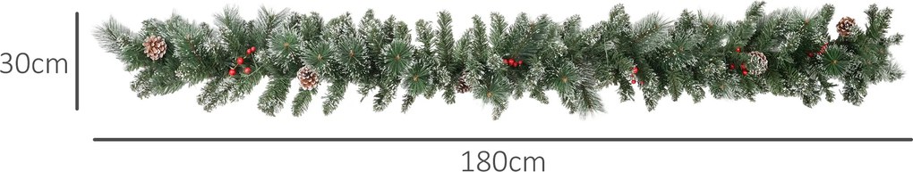 HOMCOM Ghirlandă de Crăciun cu 50 de Lumini LED Albe, Temporizator și Decorațiuni, 180x30x30 cm, Verde | Aosom Romania