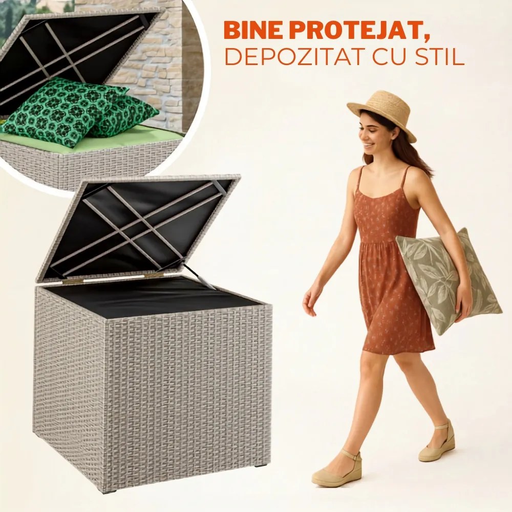 Ladă de depozitare din poliratan RICCO, 318L, 75x75x70 cm, crem Casaria