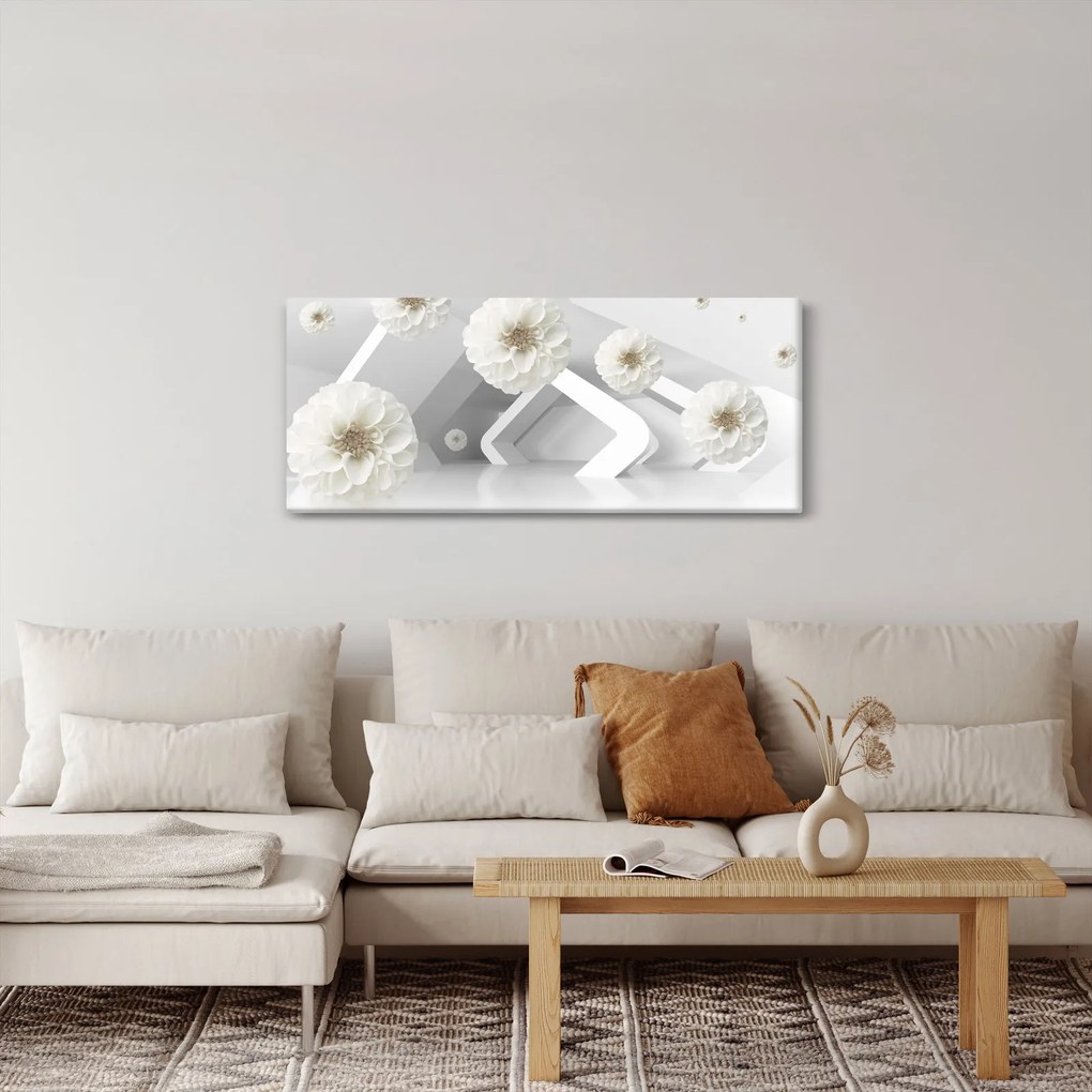 Tablou abstract cu flori albe (120x50 cm)