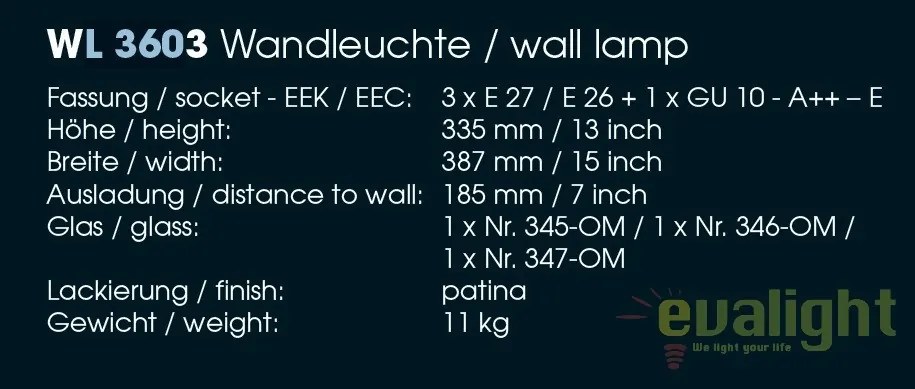 Aplica din fier forjat cu 3 surse de lumina, WL 3603, spot -downlight-