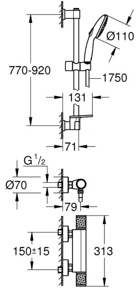GROHE PRECISION FEEL 34853001 - baterie termostatică pentru duș + set de duș 90 cm, crom