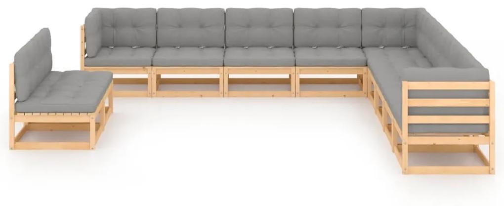 Set mobilier de gradina, 11 piese, cu perne, lemn masiv de pin Maro, 1, Da