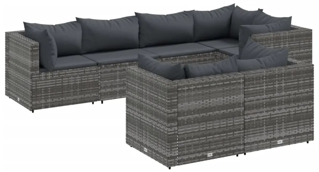 3308186 vidaXL Set mobilier de grădină cu perne, 7 piese, gri, poliratan