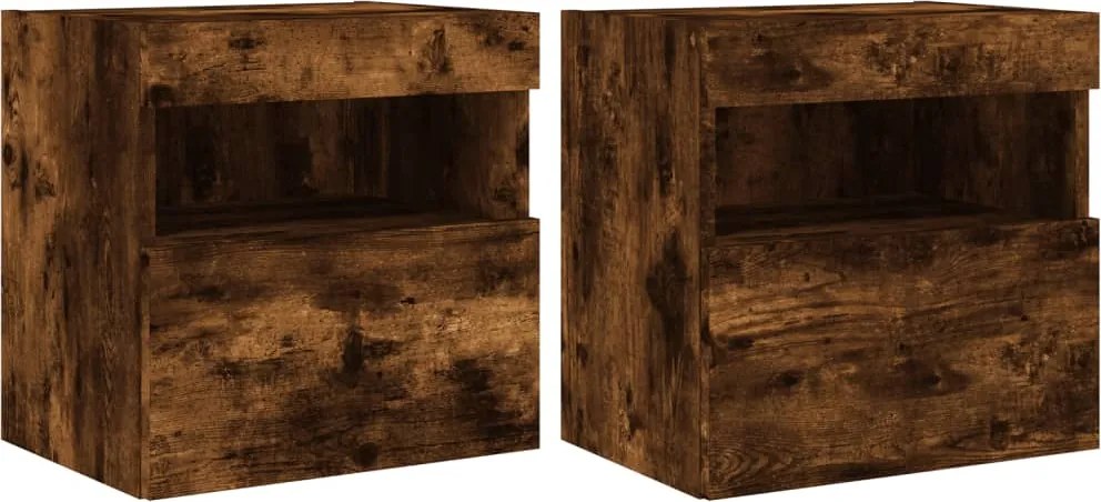 vidaXL Comodă TV de perete cu LED, 2 buc. stejar fumuriu, 40x30x40 cm