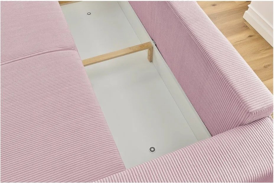 Canapea roz-deschis extensibilă cu tapițerie din catifea reiată 245 cm Nihad – Bobochic Paris