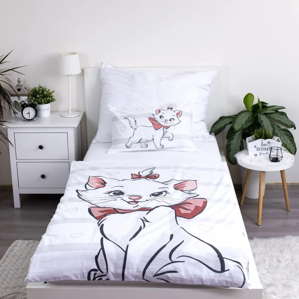 Lenjerie de pat pentru copii albă din bumbac pentru pătuț 100x135 cm Marie Cat "Bow" – Jerry Fabrics