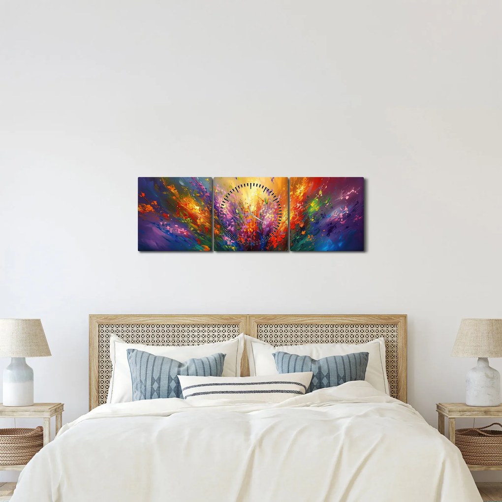Tablou - Abstracție de flori (cu ceas) (90x30 cm)