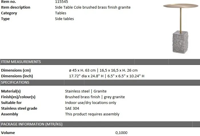 Masuta laterala design LUX Cole, granit gri 115545 HZ