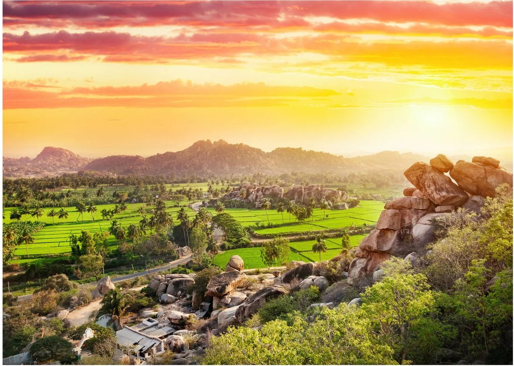 Tablou pe sticlă cu valea Hampi în India (70x50 cm)