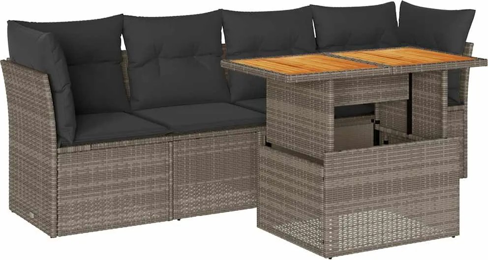 vidaXL Set canapea de grădină cu perne, 5 piese, gri, poliratan