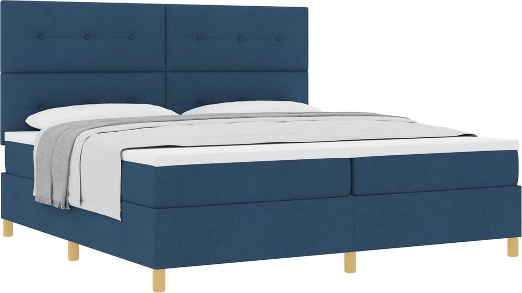 vidaXL Pat cu arcuri cu saltea albastru 200 x 200 cm țesătură