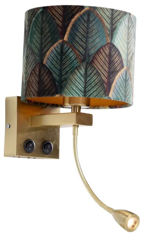 Lampă de perete bronz cu abajur din velur, design frunze și interior auriu - Brescia Combi
