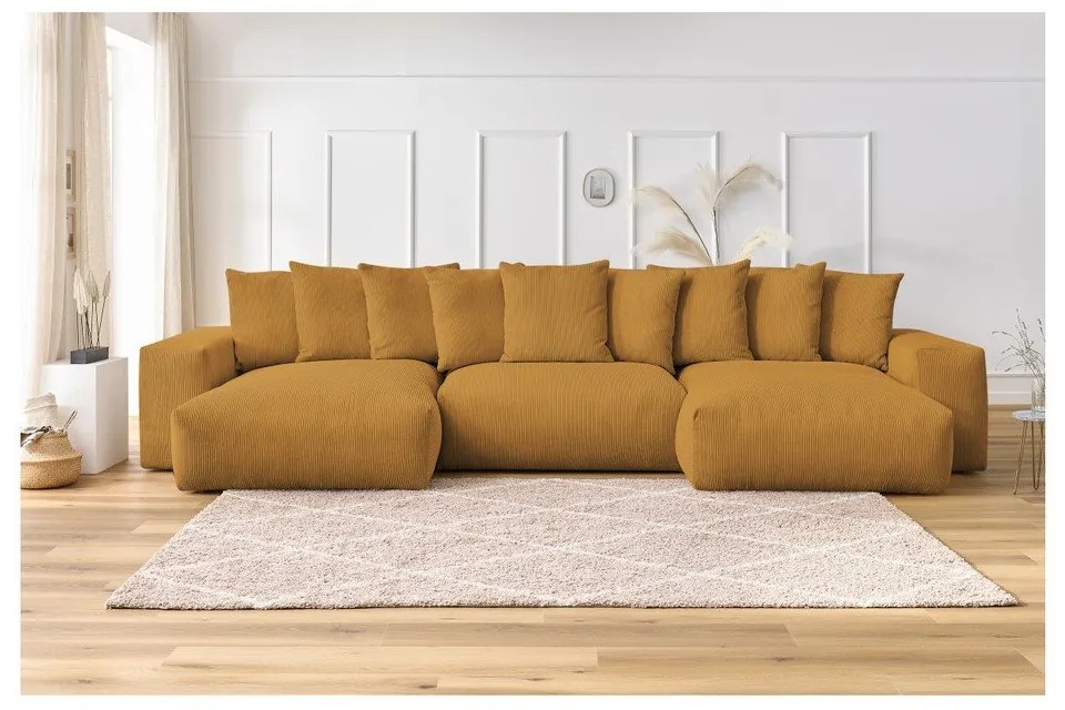 Colțar galben muștar cu tapițerie din catifea reiată Voltaire – Bobochic Paris