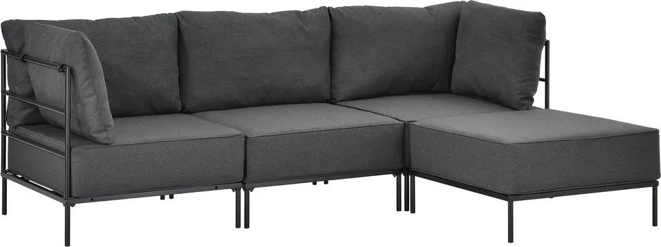 [en.casa]® Canapea sectionala - canapea cu 3 locuri si suport pentru picioare - capitonata - tesatura - gri inchis