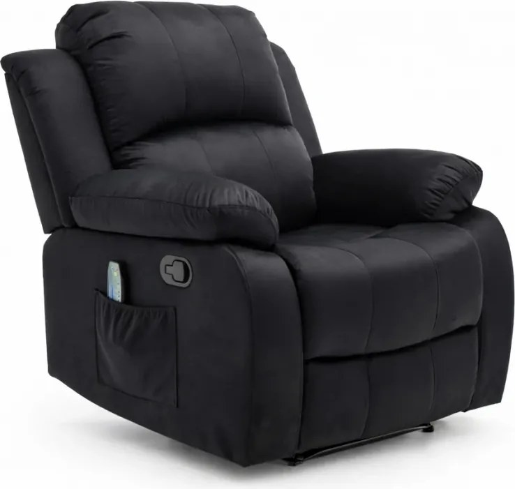 Fotoliu Masaj, Incalzire, rabatabil, sezut cu arcuri metalice, suport picioare extensibil, catifea, Negru