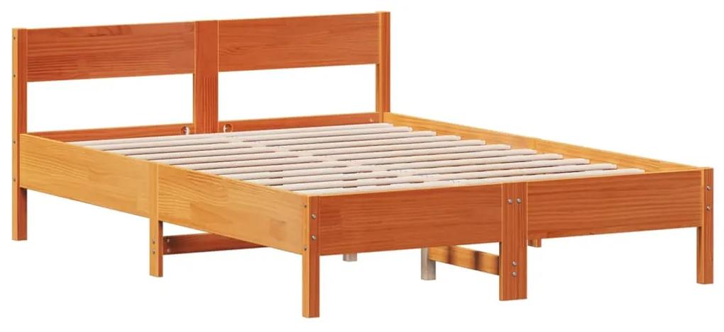 842749 vidaXL Cadru de pat cu tăblie, maro ceruit, 150x200 cm, lemn masiv pin