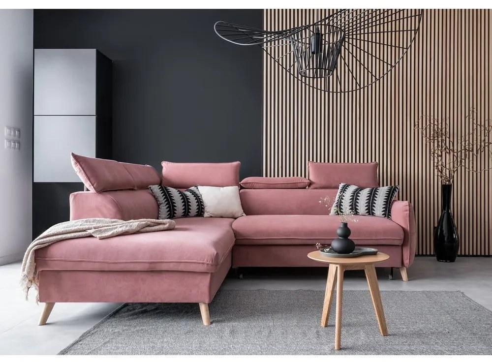 Colțar roz deschis extensibil cu tapițerie din catifea (cu colț pe partea stângă ) Sweet Harmony – Miuform