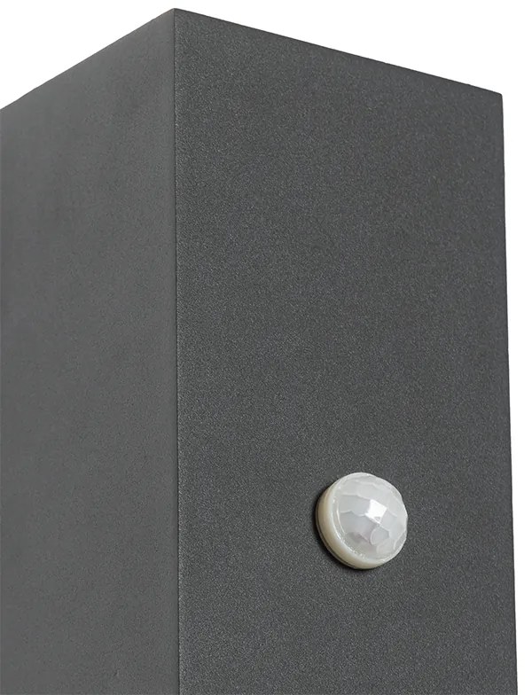 Aplică de perete gri închis cu 2 lumini IP44 cu senzor de mișcare - Baleno