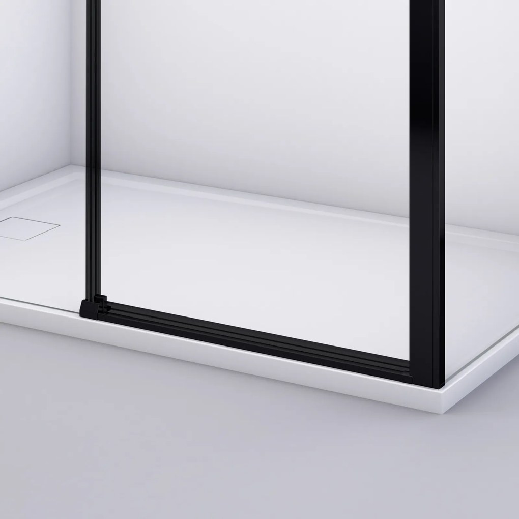 Cabina dus negru mat 140x80 cm, usa culisanta, grosime sticla 6 mm, tratament anticalcar, Ronal Divera