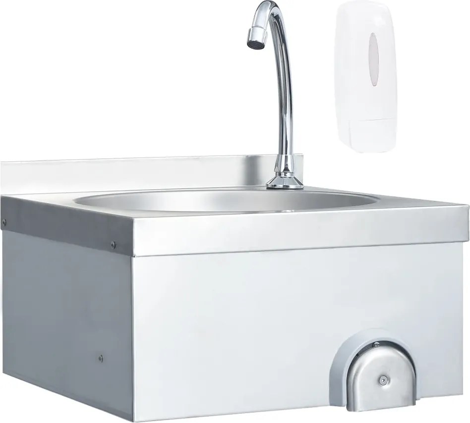 vidaXL Chiuvetă spălat mâini cu robinet dozator săpun, oțel inoxidabil