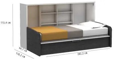 Pat rabatabil orizontal single cu somiera si canapea 2 locuri -  LIFE&amp;DIVER CONFORT SET (90X190) - Alb Mat