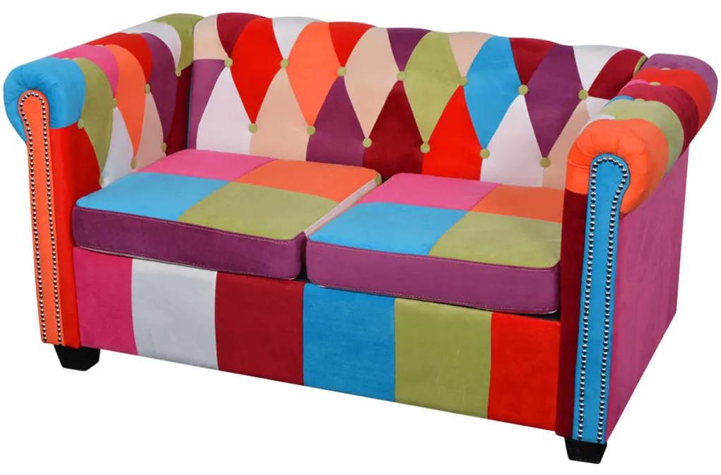 Canapea Chesterfield, cu 2 locuri, material textil Multicolour, Canapea cu 2 locuri