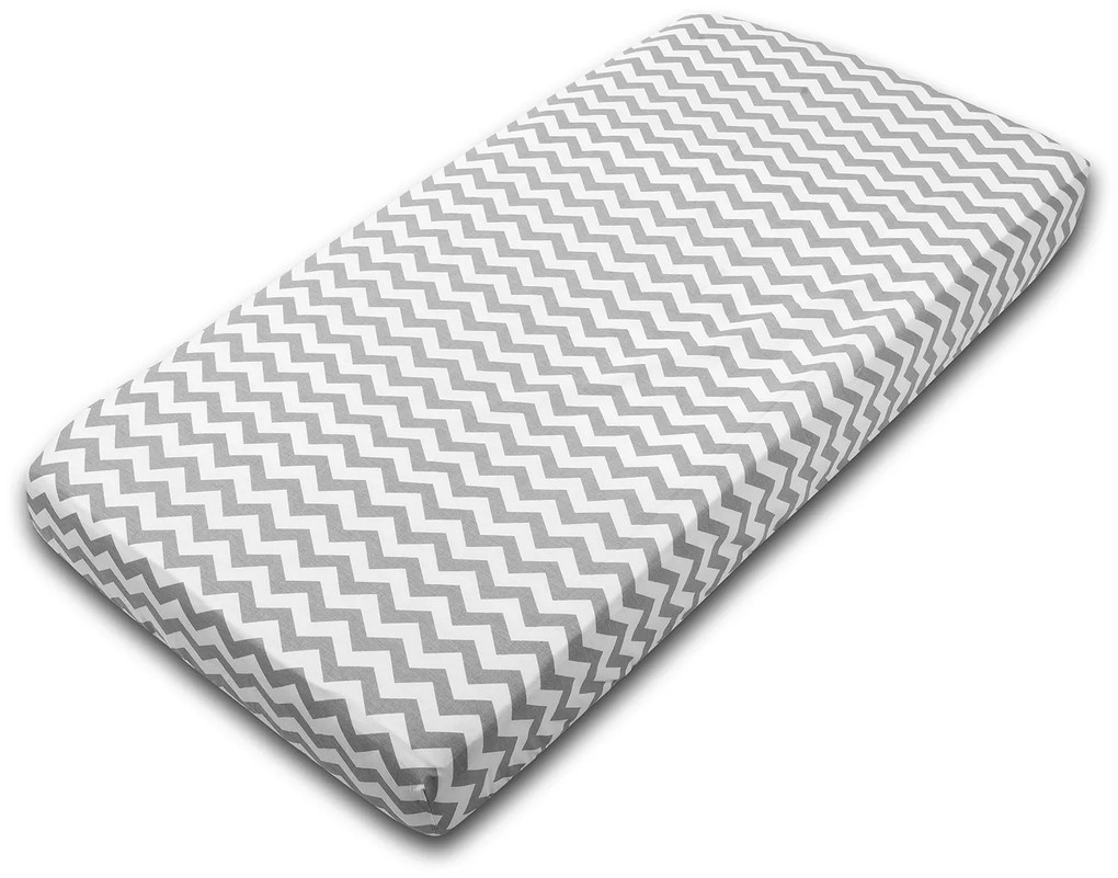 Cearceaf din bumbac cu elastic roata pentru patut 120x60 cm Kidizi Grey Zig Zag