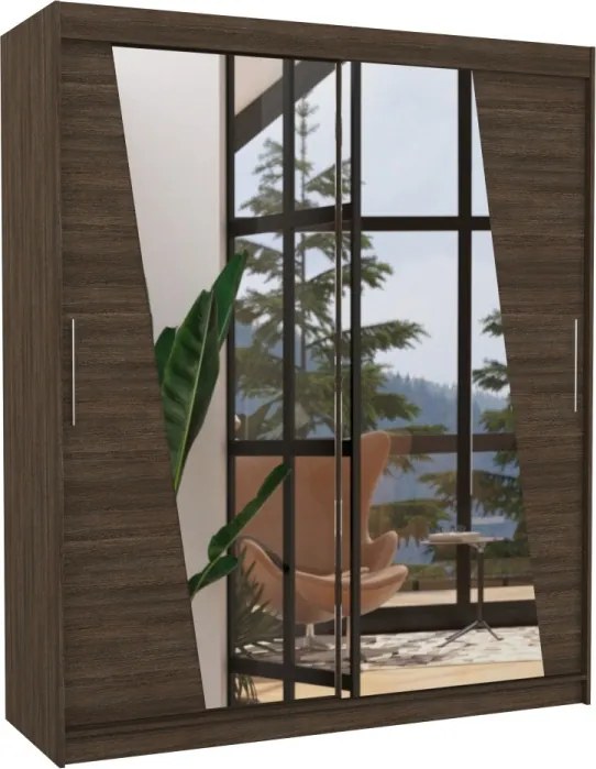 Dulap cu usi glisante si oglinda 180x200 cm, Preto, ADRK Furniture (Culoare: Alb)