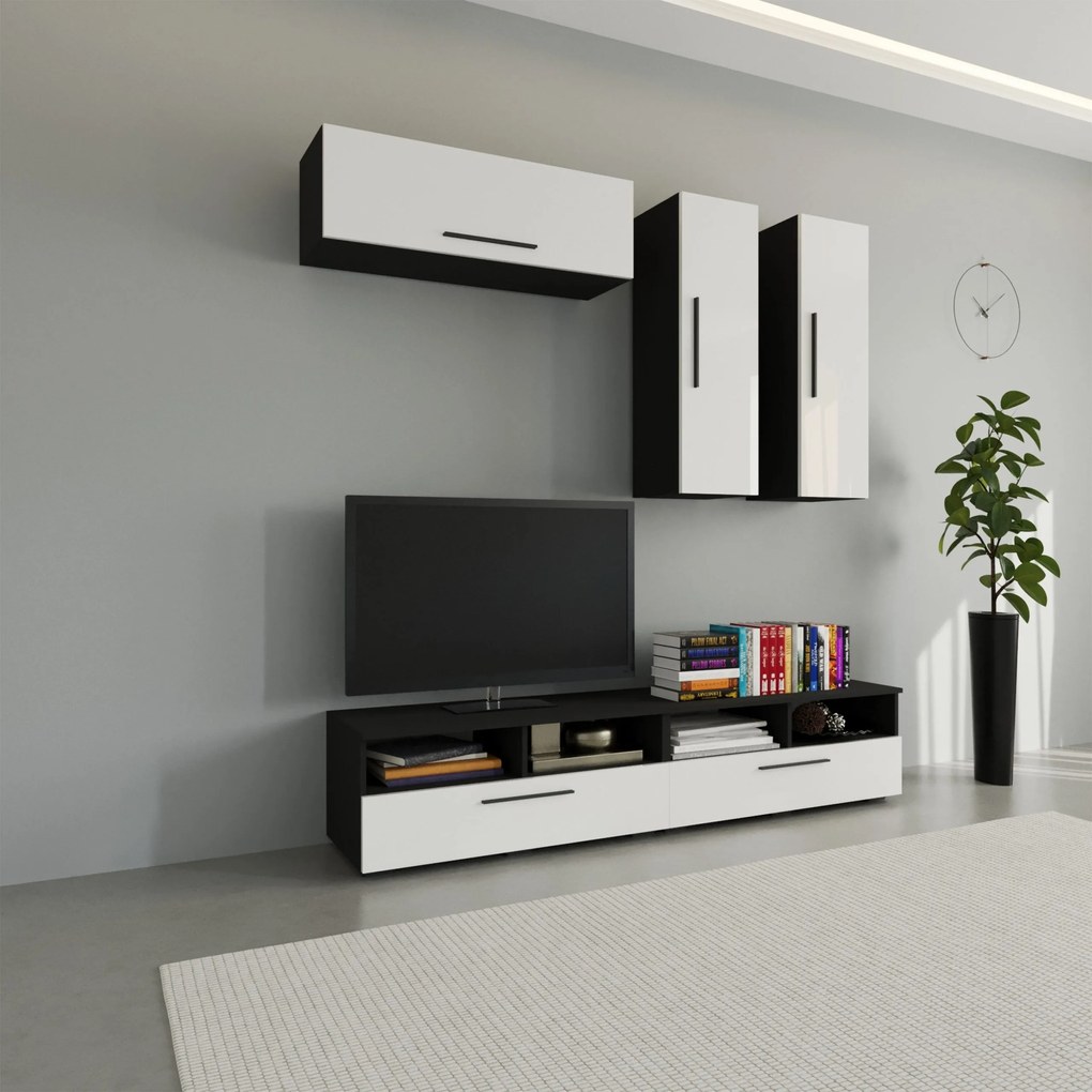 Living haaus V10, Negru/Alb Lucios, MDF, L 190 cm