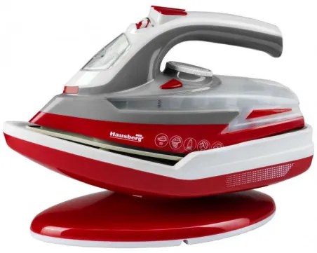 Fier de călcat fără fir Hausberg HB-7895, 2300W, 300ml, Placă ceramică, Funcție anti-var, Roșu / alb