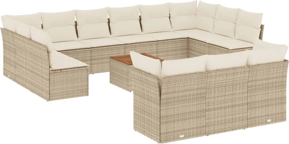 vidaXL Set canapele de grădină, 14 piese, cu perne, bej, poliratan